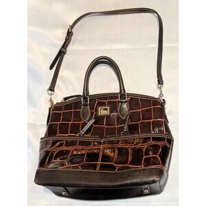 Dooney & Bourke Dillen Crocodile Bag Double Pocket Leather Satchel Reptile